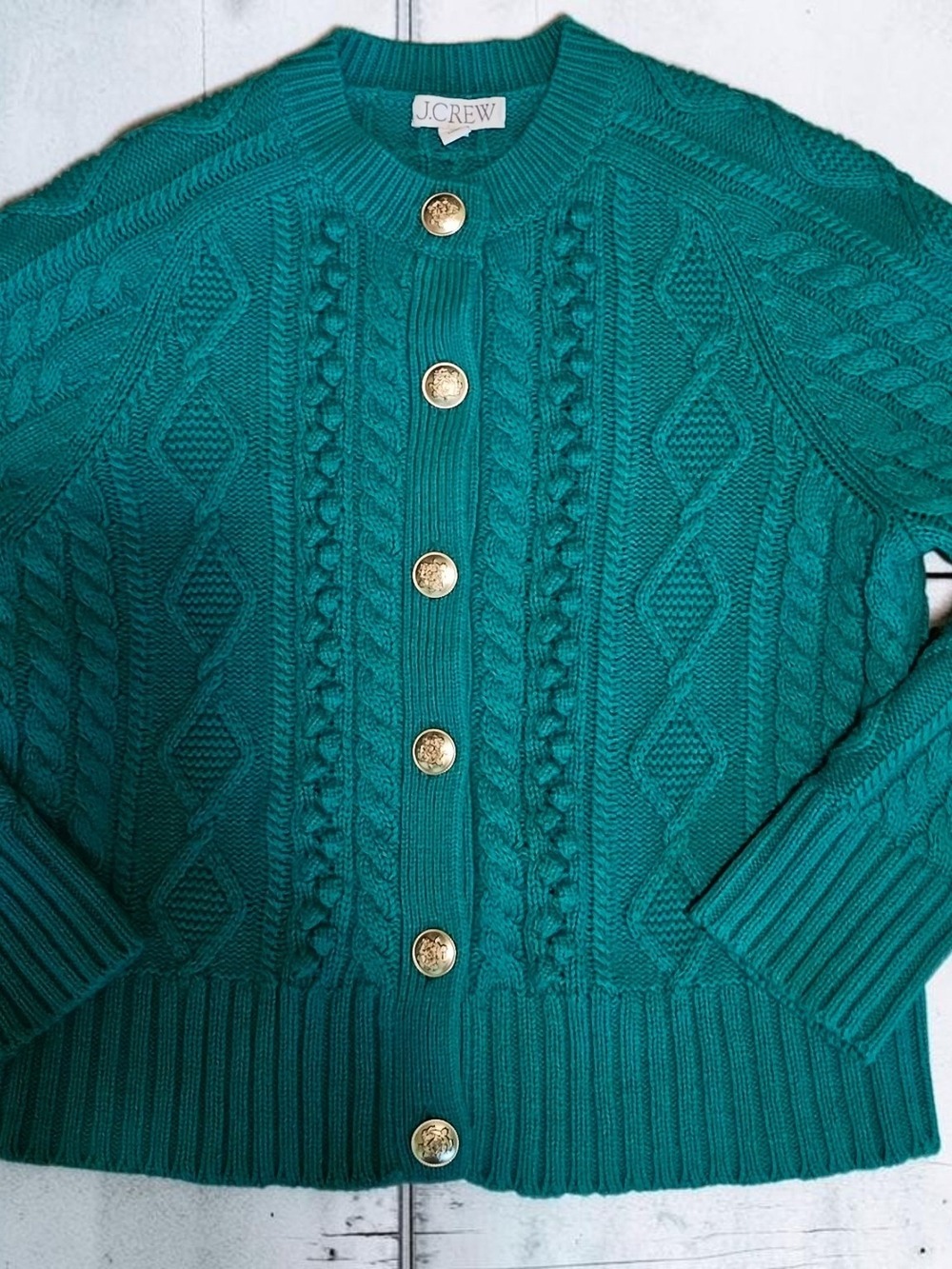 J. Crew Teal Cable-Knit Button Cardigan - Picture 2 of 5